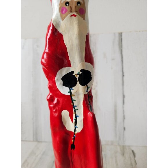 Unique wooden Santa string lights tree decor red glitter - Picture 2 of 9